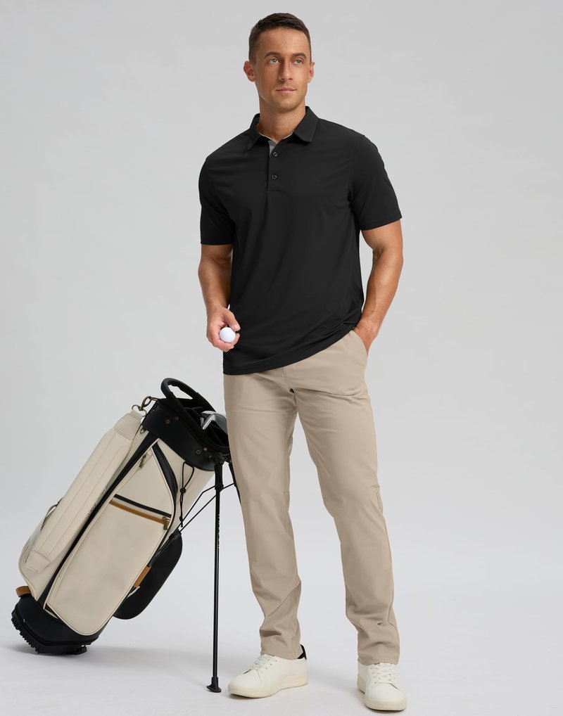 Men's Golf Shirts Dry Fit Moisture Wicking Performance Short Sleeve Collared Polo Shirts for Casual Athletic Business (Yellow, L)
