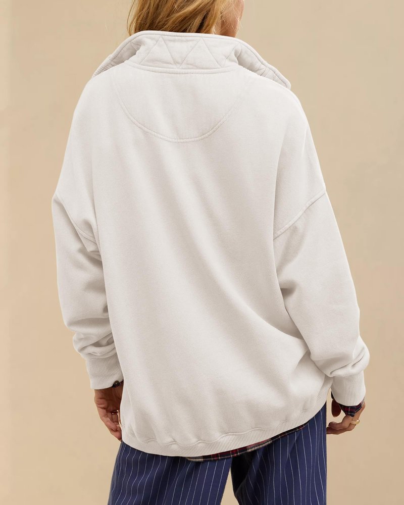 Gacaky Sweatshirt for Women Oversized Casual Long Sleeve Button Henley Neck Pullover Tops Fashion Outfits Clothes White Small