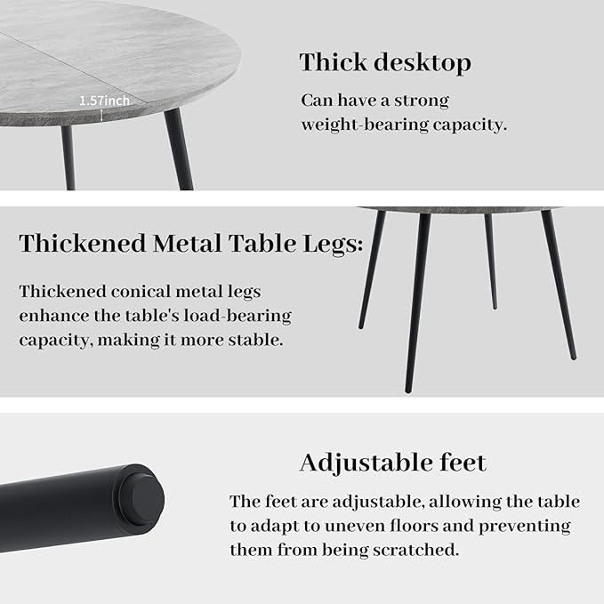 43.3"-59.1" Extendable Round Dining Table Set, Wooden Round Table for 4-6 Person, Walnut Coffee Table w/Scratch-Resistant Tabletop
