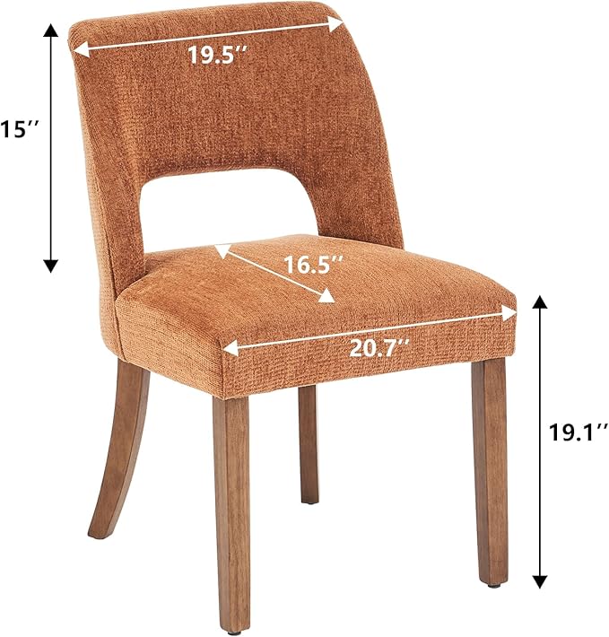 VKNOW Wooden Dining Chairs Set of 6, Modern Fabric Upholstered Dining Room Chair Kitchen Chairs, Farmhouse Dinner Chair for Kitchen Dining Room, Orange