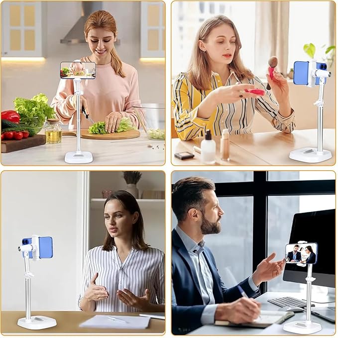 Phone Stand for Desk Angle Height Adjustable Phone Holder for Desk Universal iPhone Holder Retractable Cell Phone Stand Recording