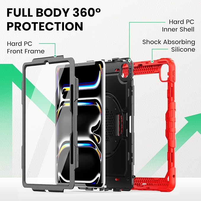 SEYMAC for iPad 9th/8th/7th Generation Case 10.2 2021-2019 Full-Body Shockproof Protective Case with Screen Protector Rotating Stand/Handle/Shoulder Strap for iPad 10.2 Blue/Black