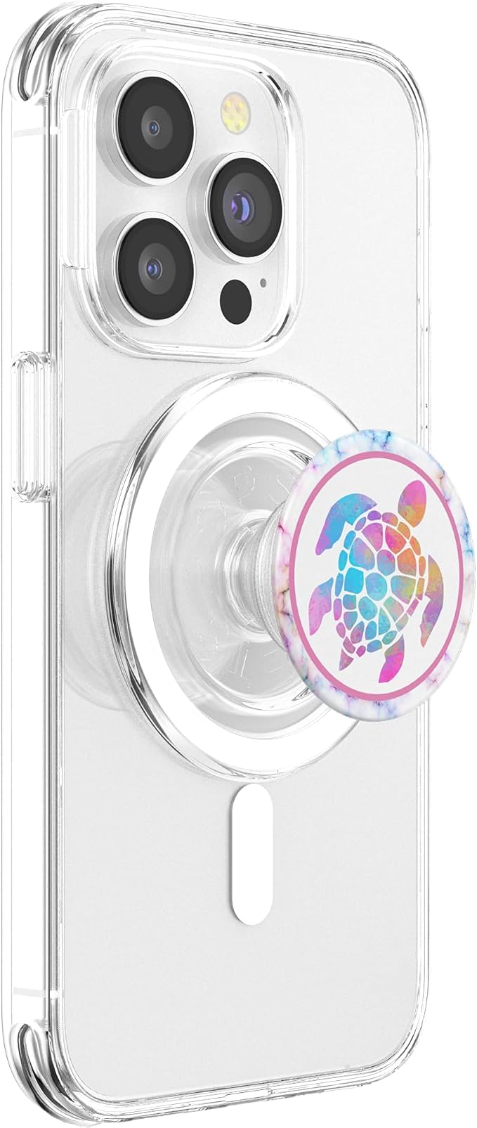 Kimique Rainbow Watercolor Turtle PopSockets Adhesive PopGrip for Smartphones with Smooth Hard Plastic Cases - Black Multicolor