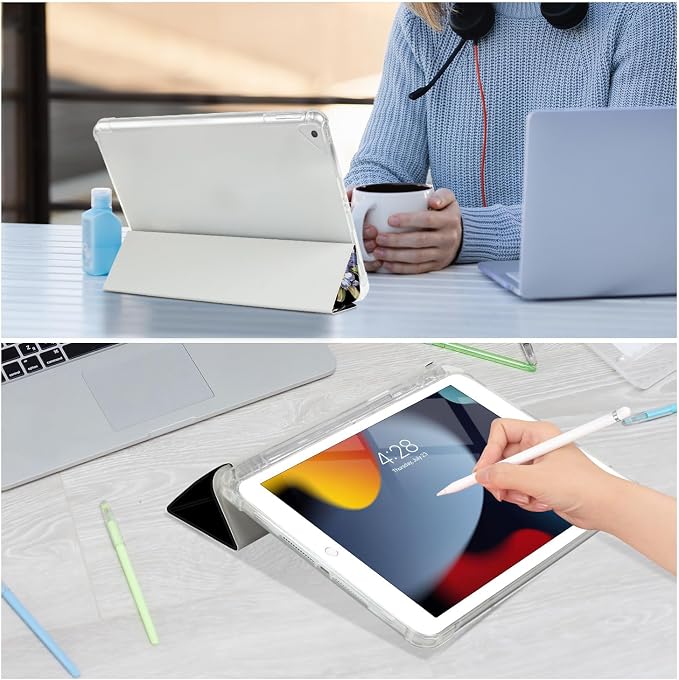 Vimorco for iPad 5th/6th Generation Case 9.7 Inch 2017/2018 for iPad Air 1/2 Case 2013/2014 Pencil Holder/2 Viewing Stands/Typing Stand/Slim Cover for iPad 5/6 Gen Blue Flower Floral