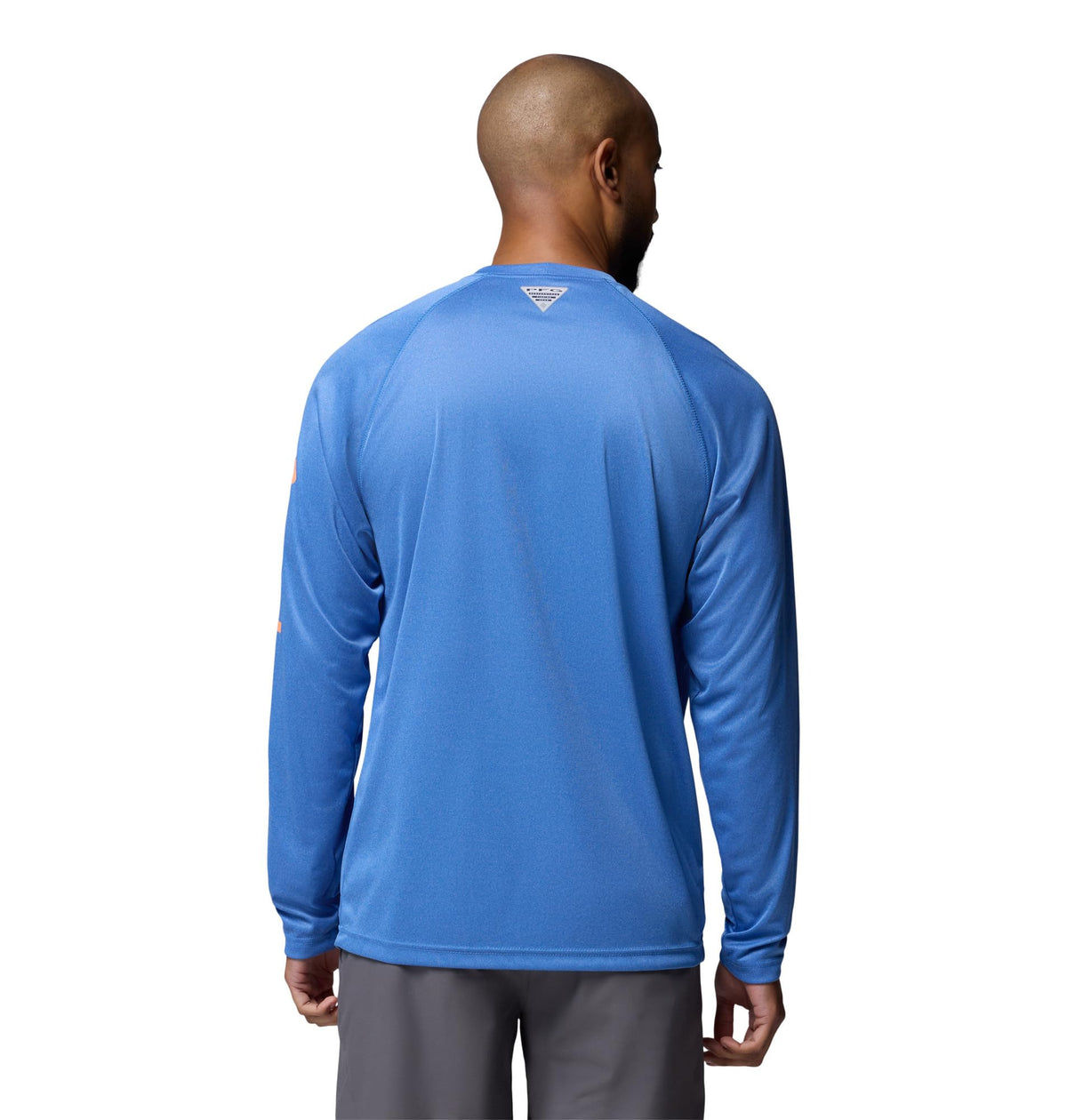 Columbia Men's PFG Terminal Tackle Long Sleeve Fishing Shirt, Vivid Blue Heather/Bright Nectar Logo, 3X Tall