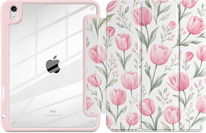 Case for iPad (A16) 11th Generation 11 inch 2025 /iPad 10th Gen 10.9 2022 - Aesthetic Cute Preppy Design Trifold Cover with Soft TPU Bumper Clear Back Auto Sleep/Wake Waves