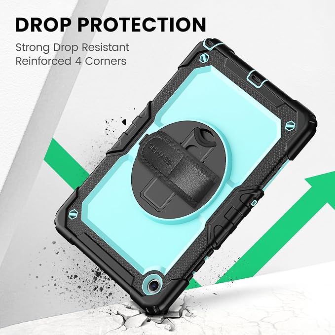 SEYMAC Case for Samsung Galaxy Tab S6 Lite 10.4'' 2024/2022/2020 (SM-P620/P610/P615) Heavy Duty Full-Body Shockproof Protective Case with Screen Protector Rotating Stand Hand/Shoulder Strap Black