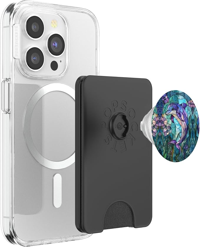 Dolphin Stained Art Effect Stain Art Floral Sea Teal Purple PopSockets PopGrip for MagSafe