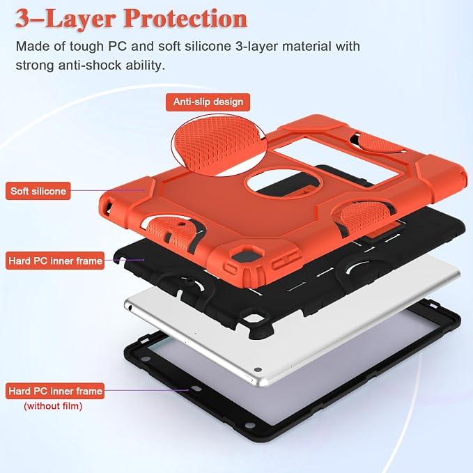 ZoneFoker for iPad 9th Generation Case iPad 8th 7th Generation Case iPad 10.2 Inch 2021/2020/2019 Case Heavy Duty Rugged Shockproof Protective Cover with Kickstand Black