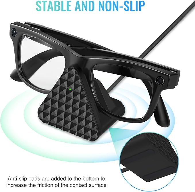 Smart Glasses Charging Stand Dock Compatible with Ray-Ban Meta Wayfarer, Headliner, Skyler, Renewed, Oakley Meta HSTN, Portable Smart Glasses Charger Dock with Charging Adapter (Black)