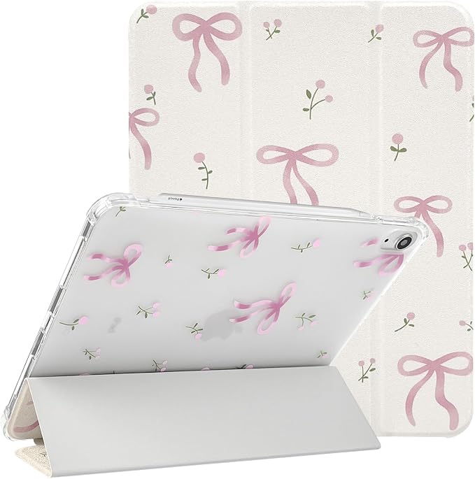 Lovmooful for iPad 10/11(A16) Case Cute Bowknot Flower-White&ampPink | Compatible for iPad 10/11(A16) Case(10.9-Inch2022 Model)/11-Inch A16 (2025) GenPencil HolderTPUTrifoldStandProtective