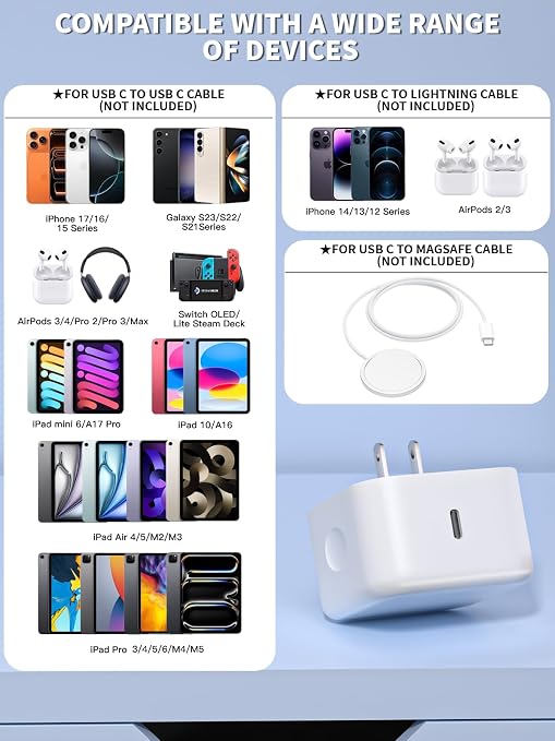 iPhone 17 Charger 40-60W Foldable USB C Fast Charging Block Single Port Apple 40W Dynamic Power Adapter with 60W MaxApple Charger for iPhone 17 Pro Max/Air/16/15/14/13/12/11 SeriesiPad Pro Air Mini