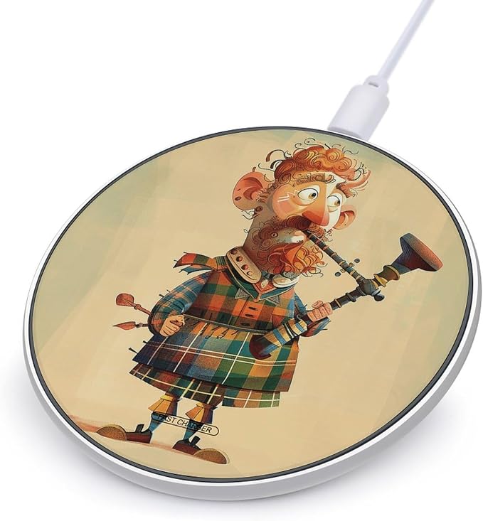 Cartoon Scottish Bagpipe Wireless Charger 10W Portable Fast Wireless Charging Pad Compatible with Phone Slim Charging Station Lightweight Charger Mat Charging Block for Travel Home Office