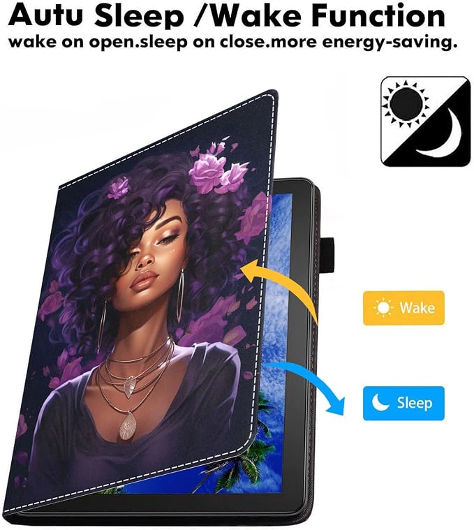 Case for Amazon Fire HD 10 Tablet (9th/7th Generation 2019/2017 Release) Slim PU Leather Cover with Card Slot &amp Auto Wake/Sleep for Fire 10.1 Tablet African American Girl
