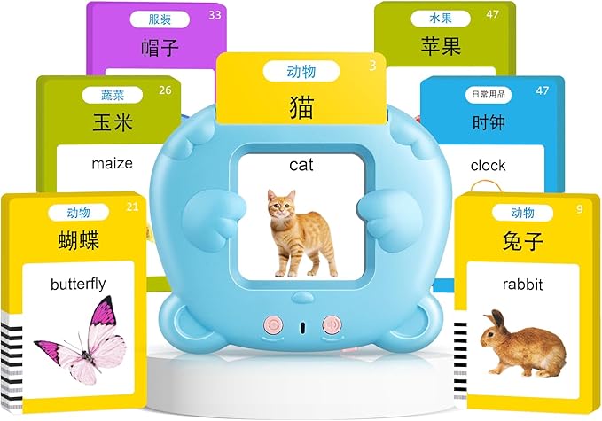 Chinese & English Talking Flash Cards for Toddlers, Bilingual Flash Cards Learning Montessori Toys with 224 Sight Words, Speech Therapy Toys for Children Sensory Preschool Education Gifts