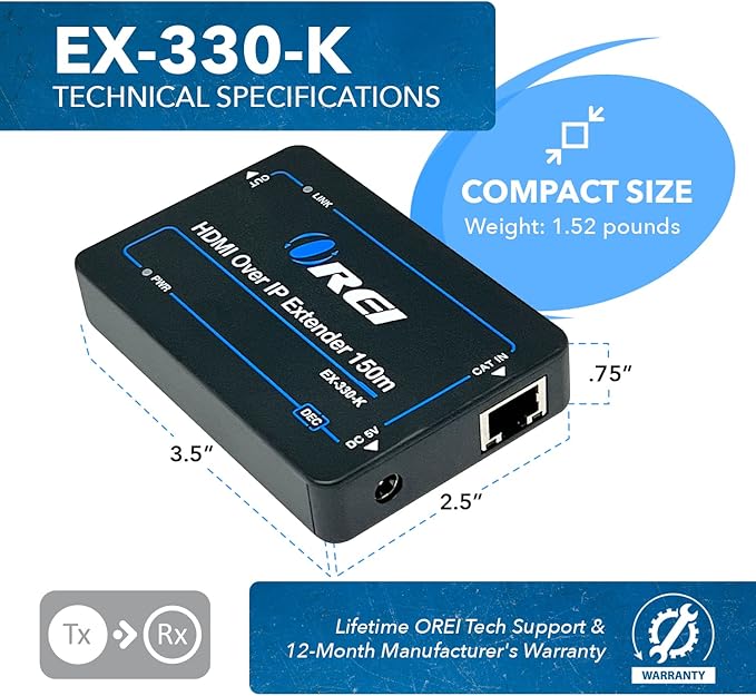 OREI HDMI Over Ethernet Extender with CAT5/CAT6, Upto 330 Feet - HDMI Loop Out - 1080P Full HD Signal Distribution with Support for one to Many Connection.