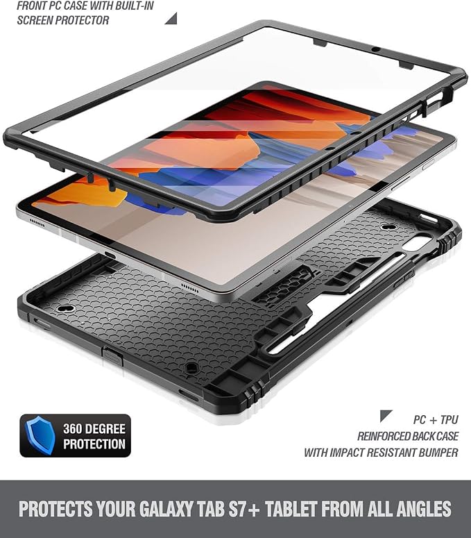 Poetic Revolution Series for Samsung Galaxy Tab S7 Tablet Case 11 Inch Model SM-T870/ SM-T875 (2020 Release) Full-Body Heavy Duty Case Built-in-Screen Protector Black