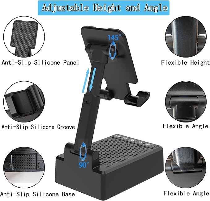 Birthday Gifts for Mother Father Cell Phone Stand with Wireless Bluetooth Speaker and Antislip Base HD Surround Sound for Home and Outdoors with Bluetooth Speaker for Desk Compatible with iPhone