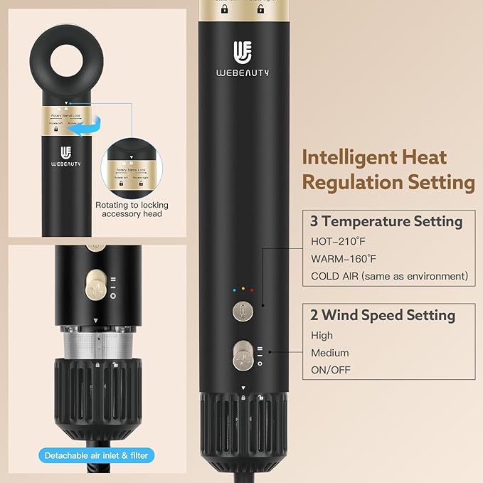 webeauty 5 in 1 Hot Air Styler, High-Speed Negative Ionic Hair Dryer with Auto Curlers, Professional Blow Dryer Brush, Volumizer Straightener Multiple Styling, No Heat Damage