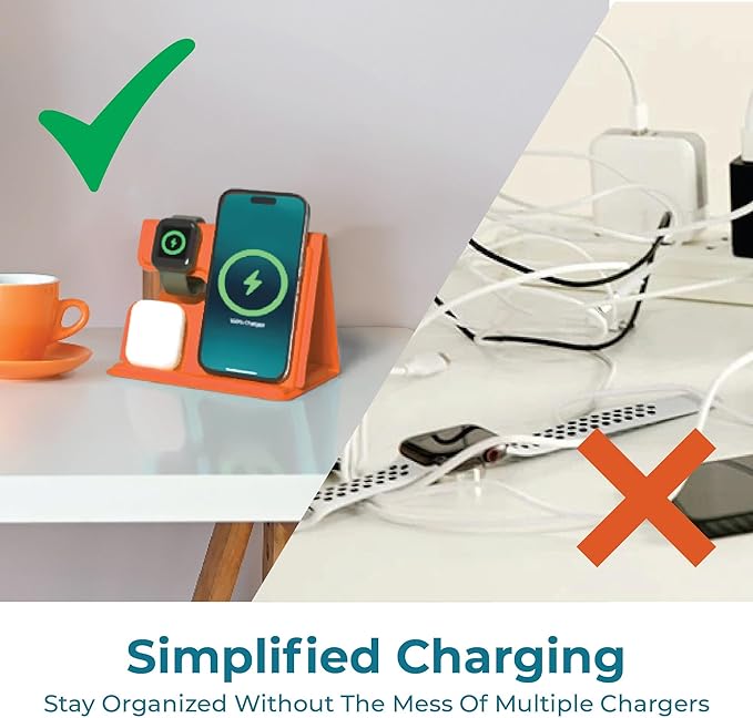 BLACK+DECKER 3 in 1 Charging Station for Apple Multiple Devices, Wireless Foldable Travel Charger for Multiple Devices iPhone 17 16 15 14 13 Pro Max Plus Apple Watch Series/AirPods (Coral Rose)