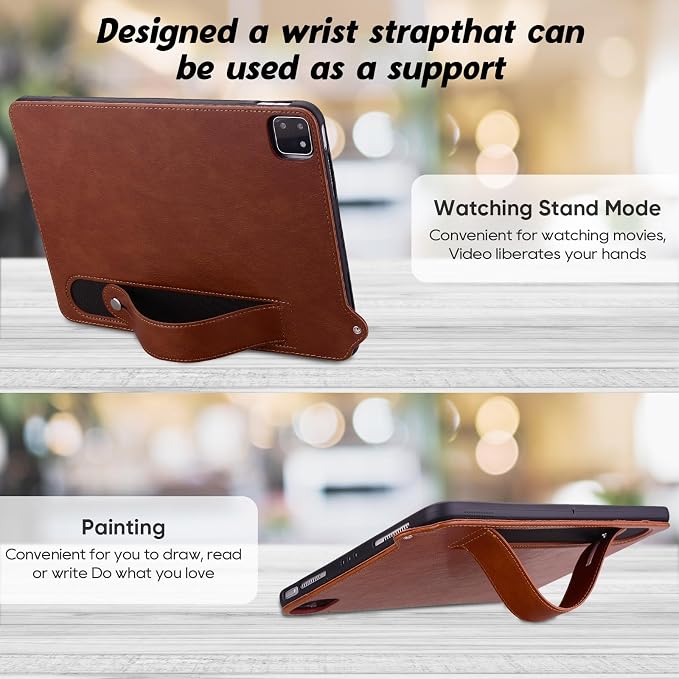Slim Case for Apple iPad 10th Generation 10.9 Inch 2022 PU Leather Lightweight Hand Strap Stand Feature Drop Protection Back Cover for iPad 10th Gen 10.9 Black