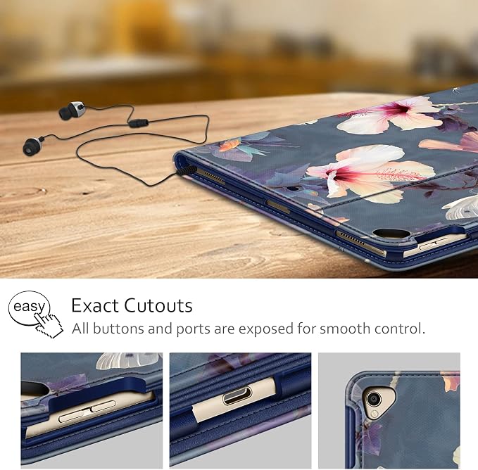 Fintie Multi-Angle Case 2017/2015 iPad Pro 12.9 inch (Old Model) 1st &amp 2nd Gen Case - [Corner Protection] Folio Stand Cover with Pencil Holder &amp Pocket Auto Wake/Sleep Blooming Hibiscus