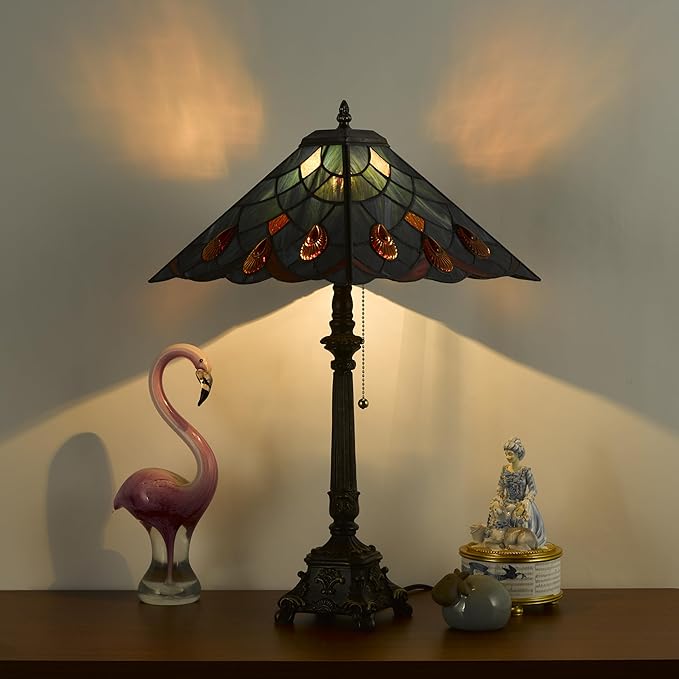 Tiffany Table Lamps Sea Blue Stained Glass Crystal Style Mission Desk Lamp 12X12X24 Inch Bronze Resin Base