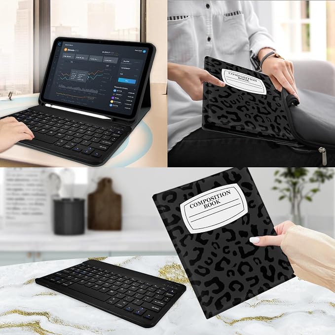 for Bluetooth Keyboard for iPad 10th Gen 10.9 inch (2022) case (A16) 11th / 10th Gen Case 11'' (2025) with 7-Color Backlights Pencil Holder Detachable Rechargeable - Black Cow