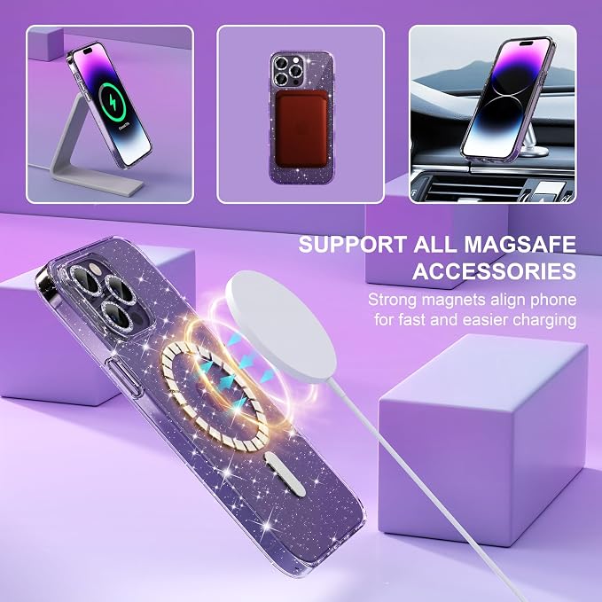 Choiche for iPhone 15 Pro Max Case Compatible with MagSafe Glitter Black | Women Girly Cute Glitter Sparkly Magnetic Phone Case with Diamond Camera Lens Protectors Military-Grade Drop Protection 6.7