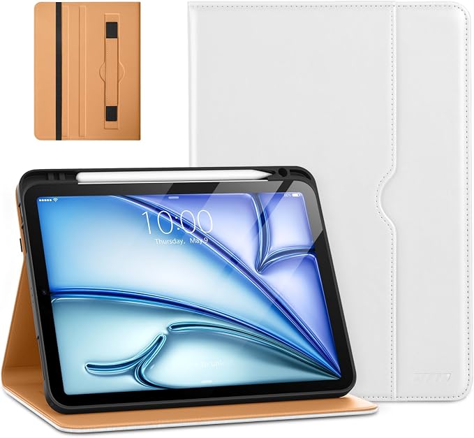 DTTO for iPad Air 11-inch Case M4/M3/M2 (2026/2025/2024) iPad Air 5th / 4th Generation (2022/2020) Premium Leather Business Folio Stand Cover with Pencil Holder - Auto Sleep/Wake Brown