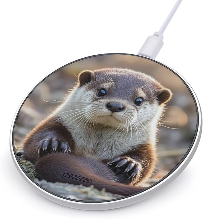 Cute Otter Wireless Charger with Aluminum Alloy Frame Qi Certified Fast Wireless Charging Pad 10W Charging Station Portable Phone Charger for All Wireless Charging Phone