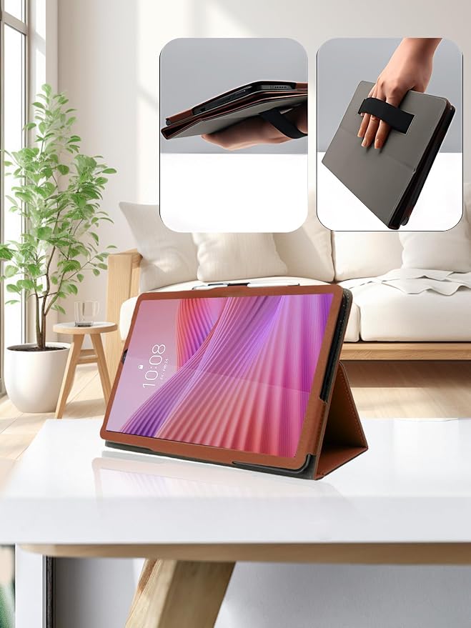 for Lenovo Tab One 8.7 Inch Android Tablet CaseBOVUGAC Folding Stand Protective Cover with Pencil Holder and Wrist StrapFull Protection Premium PUScratch Resistant(Black)