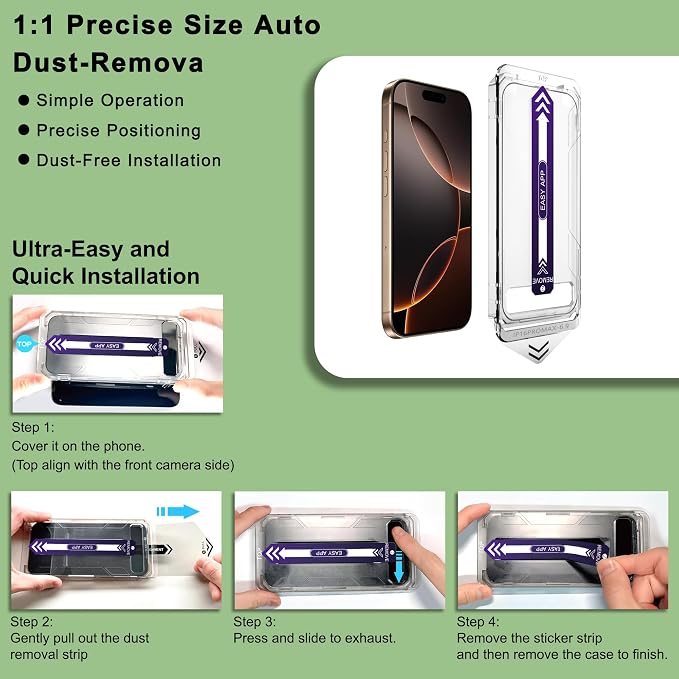 [2-Pack] Screen Protector for iPhone iPhone 16 Pro Max Auto Alignment Installation Frame Military-Grade Tempered Glass Full Coverage