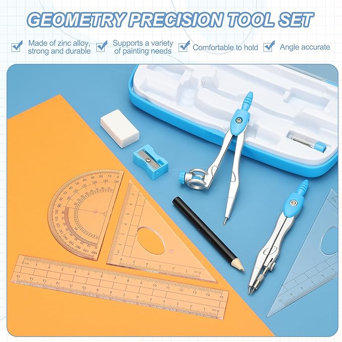 PATIKIL Geometry Precision Tool Set, 11 Pcs Geometry Set Compass Tool with Shatterproof Storage Box Rulers Math Compass Kit for Math Drafting Supplies, Grass Green(Style 1)