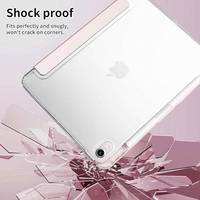 Case for iPad Air 11 Inch M4/M3/M2 Air 5th/4th Gen 10.9 Black | Pencil Holder Slim Trifold Stand Cover Clear Hard Back Shell Auto Sleep/Wake
