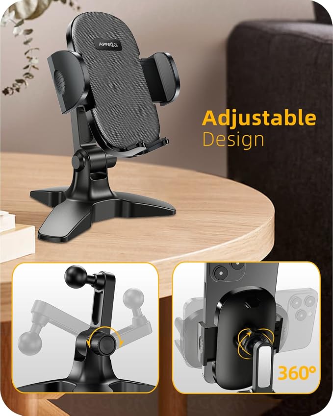 APPS2Car Heavy Duty Phone Stand - Adjustable Desktop Holder for Video Calls Compatible with 4.7-6.8 Smartphones &amp Thick Cases Perfect for Home Office