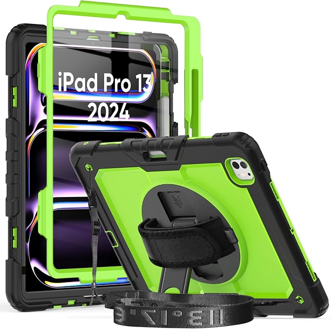 iPad Pro 11 Inch Case 2024 with Screen Protector Pen Holder | iPad Pro 11 5th Generation Case | Three Layer Shockproof Defender Protective Cover W/Stand Hand Strap for iPad A2836/A2837 | Black