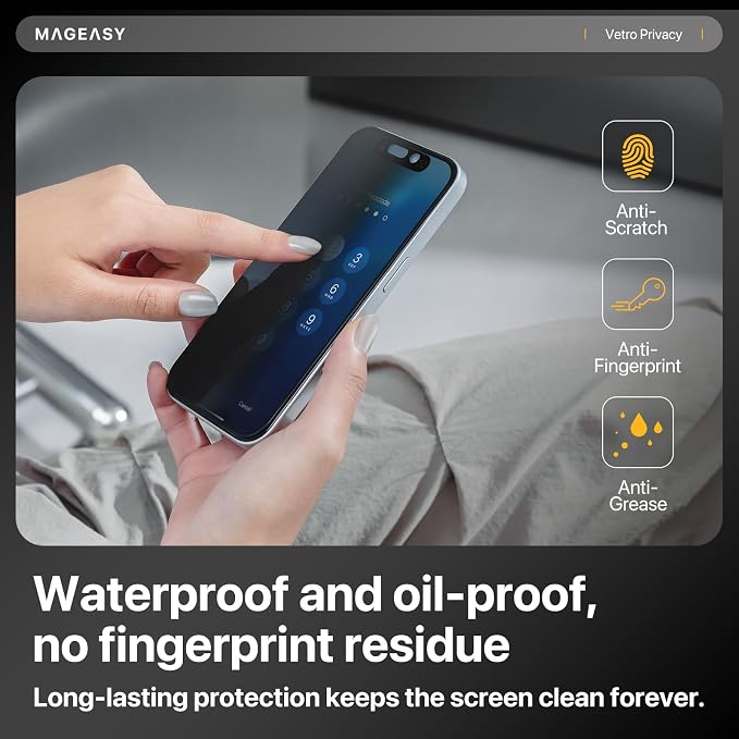 MAGEASY Designed for Phone 17 Pro Privacy Screen Protector - Anti-Fingerprint Ultra Clear Easy Installaion - Vetro Privacy