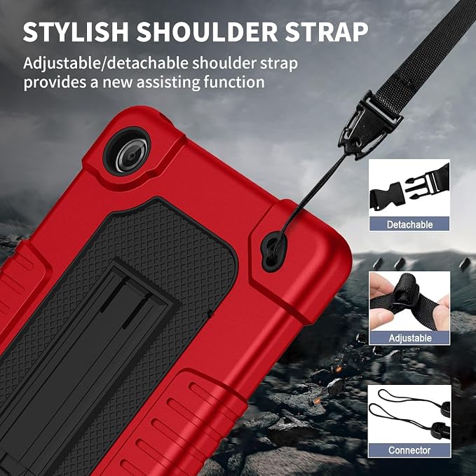 Tablet Case for Lenovo Tab One (TB305FU) 8.7 inch Shockproof Cover | with Tempered Glass Screen Protector &amp Strap &amp Kickstand for Lenovo Tab K9 8.7 inch 2025 (Model: TB305FU) (Black+2Pcs)