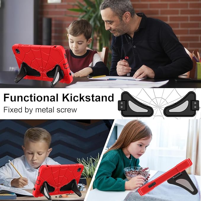 Case for Samsung Tab A7 Lite 8.7 inch 2021 Release SM-T220/T225/T227u Shockproof Cute Kids Silicone Protective Cover for Galaxy Tab A7 Lite 8.7 inch with Kickstand Shoulder Strap Red+Black