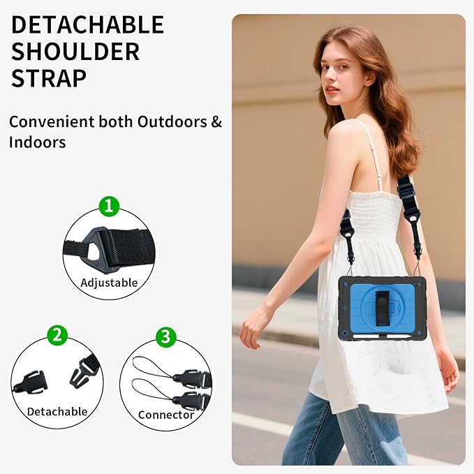 Case for iPad 9th/8th/7th Generation10.2 Shockproof 360 Rotating Stand Shoulder Hand Strap with Pencil Holder for iPad 10.2 inch 2021/2020/2019 Case (Black)