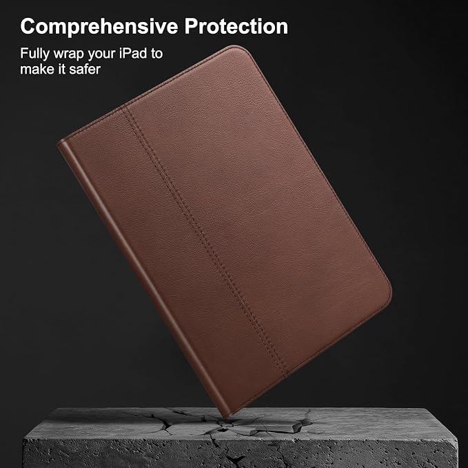 Leather Case for iPad A16 11th 11 2025 and iPad 10th 10.9 2022 | Genuine Full Grain Leather Folio CoverSmart Protective ShellShockproof &amp Drop-ProofAuto Wake/Sleep.Dark Brown