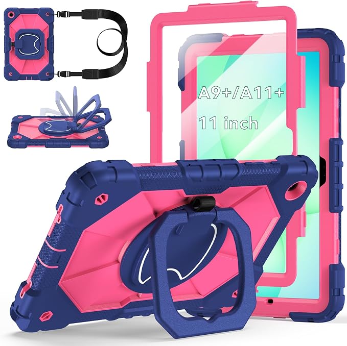 Case for Samsung Galaxy Tab A9 Plus 11 Inch 2023 Ubearkk Rugged Case for Samsung Galaxy A9+ Tablet SM-X210/X216/X218 with Screen Protector 360 Rotating Stand Shoulder Strap Pen Holder Black