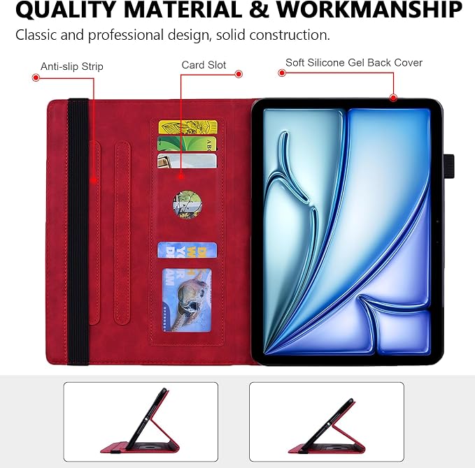 Folio Case for iPad Pro 11 2018-2022 iPad Air 11 2025/2024/Air 10.9 - Techcircle Stand Mandala Embossed PU Leather Soft TPU Cover with Elastic Strap Card Slots Pencil Holder - Pink