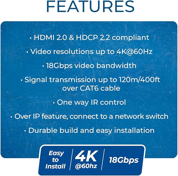 OREI Receiver only for EX-500-K 4K HDMI Extender Over IP CAT6 by One to Many Upto 400 Feet, Send to Multiple Location Over 1G Switch (EX-500-RX)