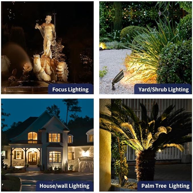Brass Low Voltage Landscape Spotlights(6 Pack) Kit 12V LED with 150W Low Voltage Transformer and Mechanical Timer and 100 Feet Wire and 30Pack Connectors for Outdoor House Garden Patio