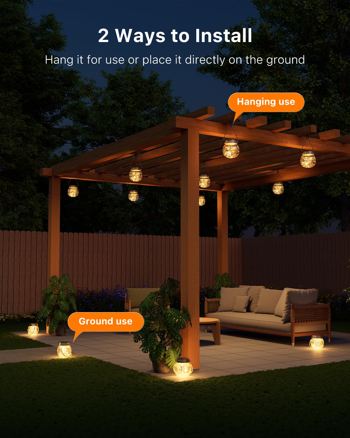 2 Pack Solar Crackled Glass Globe Lights Outdoor Waterproof Hanging Round Balls Lanterns with Warm White LED, Decorative for Outside Trees Garden Patio Yard, Individually Packaged and Double-Sealed