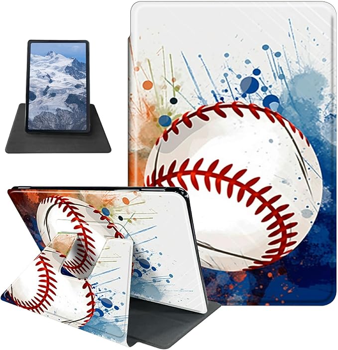 Case for Kindle Fire 7 Tablet (12th Generation 2022 Release) Baseball Theme 360 Degree Rotating Stand Protective Cover with Auto Sleep/Wake for Fire 7 2022 Tablet