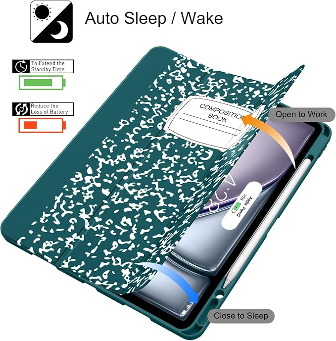 Soke Case for iPad Air 13 Inch (M4/M3/M22026-2024) iPad Pro 12.9 6th/5th Generation with Pencil Holder(2021 2022 Release)-[Apple Pencil Charging + Auto Wake/Sleep] Soft Back Cover Book Black