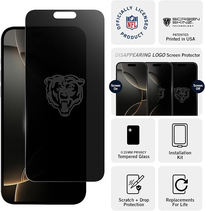 NFL Arizona Cardinals Privacy Screen Protector As Seen on Shark Tank Tank for iPhone 17 w/ Disappearing Design - Scratch-Resistant Glass Protector - Easy-Install Screen Guard w/ Disappearing Design (I